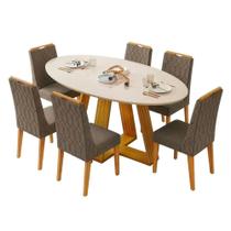 Conjunto Sala De Jantar Mesa Tampo Em Vidro 1,80m Vick 6 Cadeiras Bel Madeirado - Marrom Conjunto Sala De Jantar Mesa Tampo Em Vidro 1,80m Vick 6 Cadeiras Bel Madeirado - Marrom