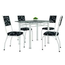 Conjunto Sala De Jantar Mesa Tampo Granito 1,20m Com 4 Cadeiras Diana Branco / Floral Artefamol