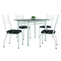 Conjunto Sala De Jantar Mesa Tampo Granito 1,20m Com 4 Cadeiras Isis Branco / Floral Artefamol