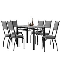 Conjunto Sala De Jantar Mesa Tampo Granito 1,40m Com 6 Cadeiras Diana Artefamol Preto/Platina Conjunto Sala De Jantar Mesa Tampo Granito 1,40m Com 6 Cadeiras Diana Artefamol Preto/Platina