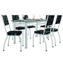 Conjunto Sala De Jantar Mesa Tampo Granito 1,40m Com 6 Cadeiras Diana Branco / Floral Artefamol
