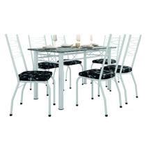 Conjunto Sala De Jantar Mesa Tampo Granito 1,40m Com 6 Cadeiras Isis Branco / Floral Artefamol