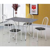 Conjunto Sala de Jantar Mesa Tampo Granito Retangular com 4 Cadeiras Bruna Branco/Cinza