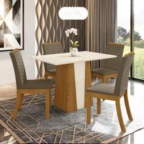 Conjunto Sala de Jantar Mesa Tampo MDF 4 Cadeiras Fler Espresso Móveis Marrom/Nature/Off White/Bege Escuro Conjunto Sala de Jantar Mesa Tampo MDF 4 Cadeiras Fler Espresso Móveis Marrom/Nature/Off White/Bege Escuro