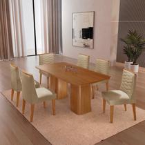Conjunto Sala de Jantar Mesa Tampo MDF 6 Cadeiras Sakura Marrom/Marromle/Off White