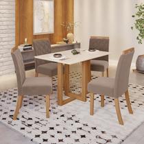 Conjunto Sala de Jantar Mesa Tampo MDF com 4 Cadeiras Marie Marrom/Nature/Off White/Amêndoa Conjunto Sala de Jantar Mesa Tampo MDF com 4 Cadeiras Marie Marrom/Nature/Off White/Amêndoa