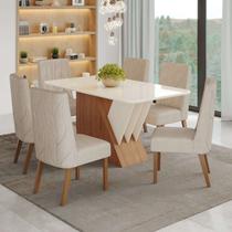 Conjunto Sala de Jantar Mesa Tampo Mdf e Vidro 6 Cadeiras Jéssica Espresso Móveis Nature/Off White
