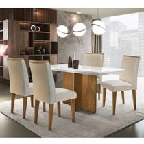 Conjunto Sala de Jantar Mesa Tampo MDF Irlanda 4 Cadeiras Dublin Marrom/Veludo Creme/Off White/Imbuia Conjunto Sala de Jantar Mesa Tampo MDF Irlanda 4 Cadeiras Dublin Marrom/Veludo Creme/Off White/Imbuia