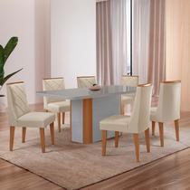 Conjunto Sala de Jantar Mesa Tampo MDF/Vidro 6 Cadeiras Ester Conjunto Sala de Jantar Mesa Tampo MDF/Vidro 6 Cadeiras Ester