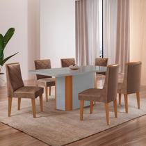 Conjunto Sala de Jantar Mesa Tampo MDF/Vidro 6 Cadeiras Ester