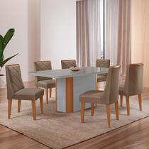 Conjunto Sala de Jantar Mesa Tampo MDF/Vidro 6 Cadeiras Ester