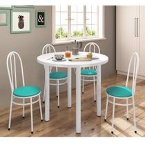 Conjunto Sala de Jantar Mesa Tampo MDP Veneza 960 e 4 Cadeiras Tubulares 900 Branco/Verde Turquesa
