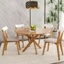 Conjunto Sala de Jantar Mesa Tampo Redondo Madeira Maciça com 4 Cadeiras Rafa Espresso Móveis Branco/Nozes Conjunto Sala de Jantar Mesa Tampo Redondo Madeira Maciça com 4 Cadeiras Rafa Espresso Móveis Branco/Nozes