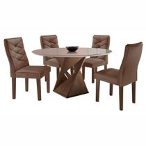 Conjunto Sala de Jantar Mesa Tampo Redondo Plus Vidro 100cm com 4 Cadeiras Barcelona Yescasa