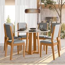 Conjunto Sala de Jantar Mesa Tampo Redondo Vidro/MDF Isabela 117cm com 6 Cadeiras Carol Marrom/Ypê/Cinza