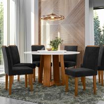 Conjunto Sala de Jantar Mesa Tampo Redondo Vidro/mdf Isabela 135cm com 6 Cadeiras Amanda Conjunto Sala de Jantar Mesa Tampo Redondo Vidro/mdf Isabela 135cm com 6 Cadeiras Amanda
