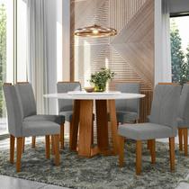 Conjunto Sala de Jantar Mesa Tampo Redondo Vidro/mdf Isabela 135cm com 6 Cadeiras Amanda Conjunto Sala de Jantar Mesa Tampo Redondo Vidro/mdf Isabela 135cm com 6 Cadeiras Amanda