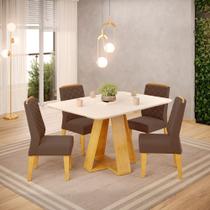 Conjunto Sala de Jantar Mesa Tampo Retangular Chanfrado Curvo Mad/Vid 120 x 90cm Kiara Cedro Off White e 4 Cadeiras Lidia Veludo Moca- MABE MAGAZINE Conjunto Sala de Jantar Mesa Tampo Retangular Chanfrado Curvo Mad/Vid 120 x 90cm Kiara Cedro Off White e 4 Cadeiras Lidia Veludo Moca- MABE MAGAZINE