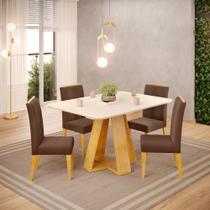 Conjunto Sala de Jantar Mesa Tampo Retangular Chanfrado Curvo Mad/Vid 120 x 90cm Kiara Cedro Off White e 4 Cadeiras Yasmin Veludo Moca- MABE MAGAZINE Conjunto Sala de Jantar Mesa Tampo Retangular Chanfrado Curvo Mad/Vid 120 x 90cm Kiara Cedro Off White e 4 Cadeiras Yasmin Veludo Moca- MABE MAGAZINE