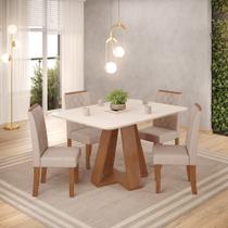 Conjunto Sala de Jantar Mesa Tampo Retangular Chanfrado Curvo Mad/Vid 120 x 90cm Kiara Freijó Off White e 4 Cadeiras Ayla Veludo Kraft- MABE MAGAZINE Conjunto Sala de Jantar Mesa Tampo Retangular Chanfrado Curvo Mad/Vid 120 x 90cm Kiara Freijó Off White e 4 Cadeiras Ayla Veludo Kraft- MABE MAGAZINE