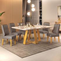 Conjunto Sala de Jantar Mesa Tampo Retangular Chanfrado Curvo Mad/Vid 160 x 90cm Kiara Cedro Off White e 6 Cadeiras Lídia Veludo Lunar- MABE MAGAZINE Conjunto Sala de Jantar Mesa Tampo Retangular Chanfrado Curvo Mad/Vid 160 x 90cm Kiara Cedro Off White e 6 Cadeiras Lídia Veludo Lunar- MABE MAGAZINE