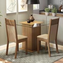 Conjunto Sala De Jantar Mesa Tampo Vidro 2 Cadeiras Madesa