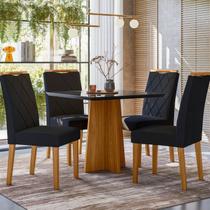 Conjunto Sala de Jantar Mesa Tampo Vidro/MDF Anitta 90cm com 4 Cadeiras Sarah Marrom/Ype/Preto/JA03 Conjunto Sala de Jantar Mesa Tampo Vidro/MDF Anitta 90cm com 4 Cadeiras Sarah Marrom/Ype/Preto/JA03