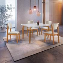 Conjunto Sala de Jantar Mesa Tampo Vidro/mdf com 4 Cadeiras Linho Marialice Conjunto Sala de Jantar Mesa Tampo Vidro/mdf com 4 Cadeiras Linho Marialice