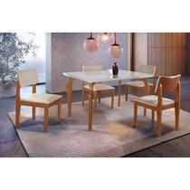 Conjunto Sala de Jantar Mesa Tampo Vidro/MDF com 4 Cadeiras Marialice - LJ Móveis