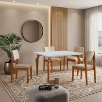 Conjunto Sala de Jantar Mesa Tampo Vidro/MDF com 4 Cadeiras Suede Marialice Cinamomo/Off White/Bege Conjunto Sala de Jantar Mesa Tampo Vidro/MDF com 4 Cadeiras Suede Marialice Cinamomo/Off White/Bege