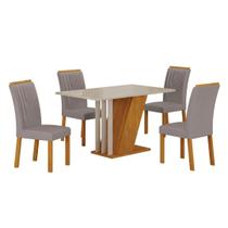 Conjunto Sala de Jantar Mesa Tampo Vidro/MDP com 4 Cadeiras Miami Yescasa Off White/Freijó/Prata