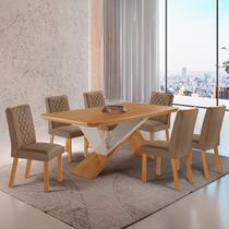 Conjunto Sala de Jantar Mesa Texas Tampo 180cm Canto Copo de MDF e 6 Cadeiras Kate Marrom/Capuccino/Marromle/Off White Conjunto Sala de Jantar Mesa Texas Tampo 180cm Canto Copo de MDF e 6 Cadeiras Kate Marrom/Capuccino/Marromle/Off White