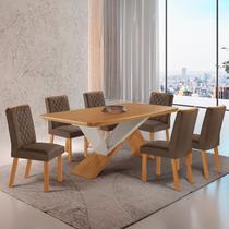 Conjunto Sala de Jantar Mesa Texas Tampo 180cm Canto Copo de MDF e 6 Cadeiras Kate Marrom/Marromle/Off White Conjunto Sala de Jantar Mesa Texas Tampo 180cm Canto Copo de MDF e 6 Cadeiras Kate Marrom/Marromle/Off White