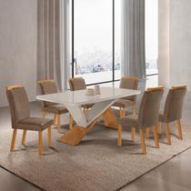 Conjunto Sala de Jantar Mesa Texas Tampo 180cm Canto Copo de MDF/Vidro e 6 Cad Athenas Off White/Capuccino/Marromle/Serig. Conjunto Sala de Jantar Mesa Texas Tampo 180cm Canto Copo de MDF/Vidro e 6 Cad Athenas Off White/Capuccino/Marromle/Serig.