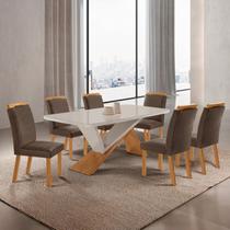 Conjunto Sala de Jantar Mesa Texas Tampo 180cm Canto Copo de MDF/Vidro e 6 Cad Athenas Off White/Marrom/Marromle/Serig. Conjunto Sala de Jantar Mesa Texas Tampo 180cm Canto Copo de MDF/Vidro e 6 Cad Athenas Off White/Marrom/Marromle/Serig.