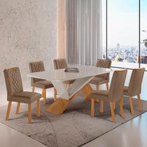 Conjunto Sala de Jantar Mesa Texas Tampo 180cm Canto Copo de MDF/Vidro e 6 Cadeiras Kate Off White/Capuccino/Marromle/Serig. Conjunto Sala de Jantar Mesa Texas Tampo 180cm Canto Copo de MDF/Vidro e 6 Cadeiras Kate Off White/Capuccino/Marromle/Serig.