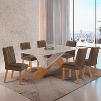 Conjunto Sala de Jantar Mesa Texas Tampo 180cm Canto Copo de MDF/Vidro e 6 Cadeiras Kate Off White/Marrom/Marromle/Serig. Conjunto Sala de Jantar Mesa Texas Tampo 180cm Canto Copo de MDF/Vidro e 6 Cadeiras Kate Off White/Marrom/Marromle/Serig.