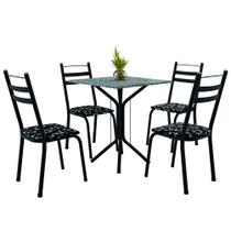 Conjunto Sala De Jantar Mesa Thais Com 4 Cadeiras 0,70m Granito Ocre Preto/Floral Artefamol