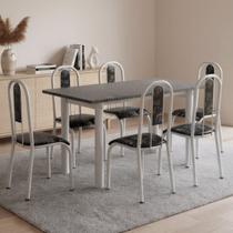 Conjunto Sala de Jantar Mesa Tubular Tampo Granito Ocre com 6 Cadeiras Fernanda