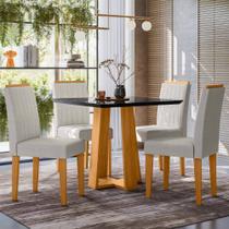 Conjunto Sala de Jantar Mesa Valência 90cm com 4 Cadeiras Ana Ypê/Preto/Ja01 - New Ceval
