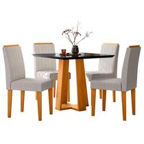 Conjunto Sala de Jantar Mesa Valencia 90X90 4 Cadeiras Ana Ype/Preto/Veludo Nude