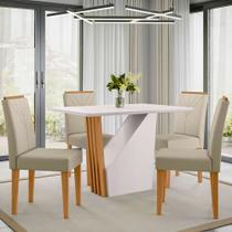 Conjunto Sala de Jantar Mesa Veneza 120cm com 4 Cadeiras Amanda Ypê/Off White/Ja01 - New Ceval