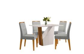Conjunto Sala de Jantar Mesa Veneza 120X80 com 4 Cadeiras Lectus Ype/Off White/Linho Cinza Claro - NC