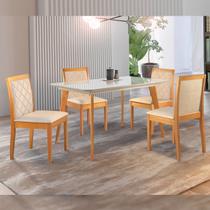 Conjunto Sala de Jantar Mesa Versales 120cm com 4 Cadeiras Berlimestrutura em madeira Maciça e Tampo MDF/Vidro