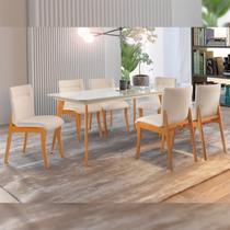 Conjunto Sala de Jantar Mesa Versales 140cm com 6 Cadeiras Deboraestrutura em madeira Maciça e Tampo MDF/Vidro