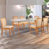 Conjunto Sala de Jantar Mesa Versales 140cm com 6 Cadeiras Hydraestrutura em madeira Maciça e Tampo MDF/Vidro