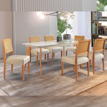 Conjunto Sala de Jantar Mesa Versales 140cm com 6 Cadeiras Versalesestrutura em madeira Maciça e Tampo MDF/Vidro