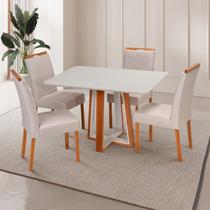 Conjunto Sala de Jantar Mesa Viena com 4 Cadeiras Madeira Maciça Estofada e Bordada Liz Espresso Móveis