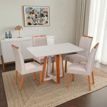 Conjunto Sala de Jantar Mesa Viena com 4 Cadeiras Madeira Maciça Estofada e Bordada Liz Espresso Móveis