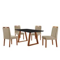 Conjunto Sala de Jantar Mesa Viena Madeira Maciça 120x90cm Tampo Retângular Vidro Preto com 4 Cadeiras Ágata com Puxador Móveis Minas